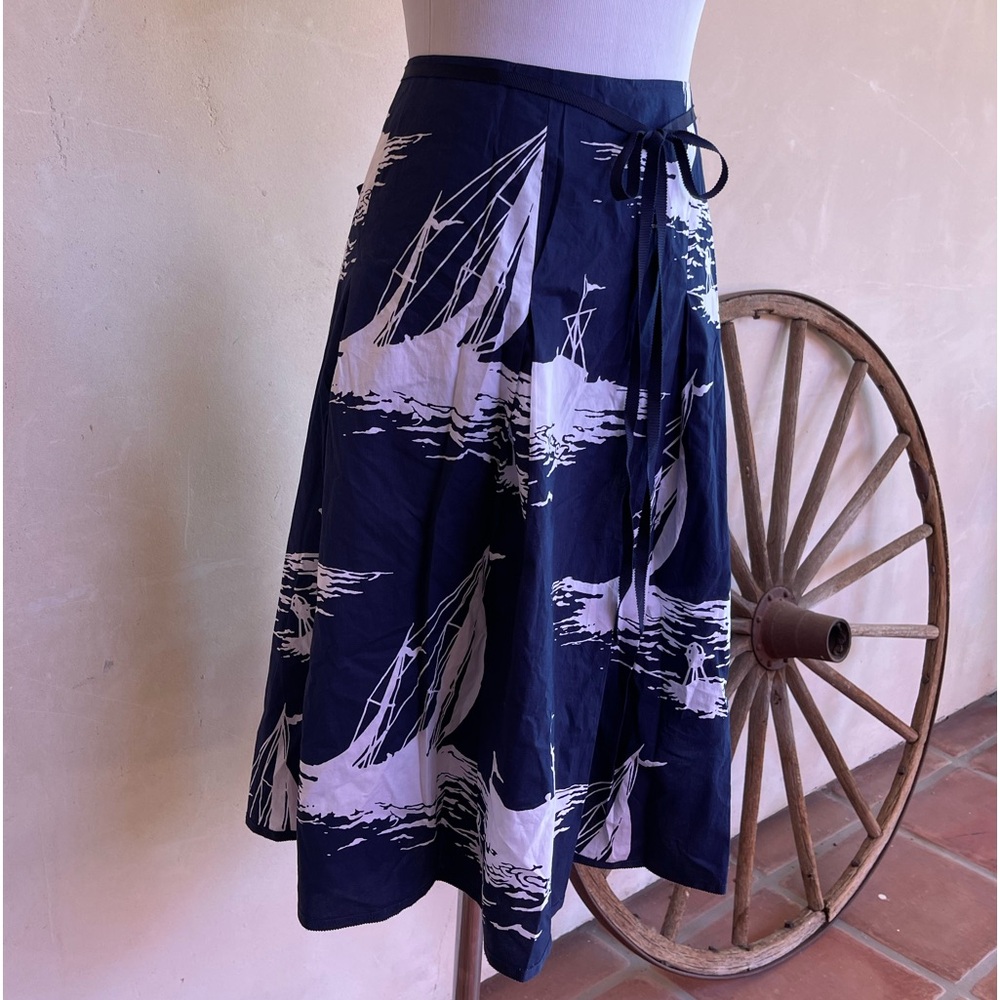 TALBOTS Navy Blue White Nautical Sail Boat Skirt Removable Tie Plus Sz 16W NWT - Picture 2 of 12